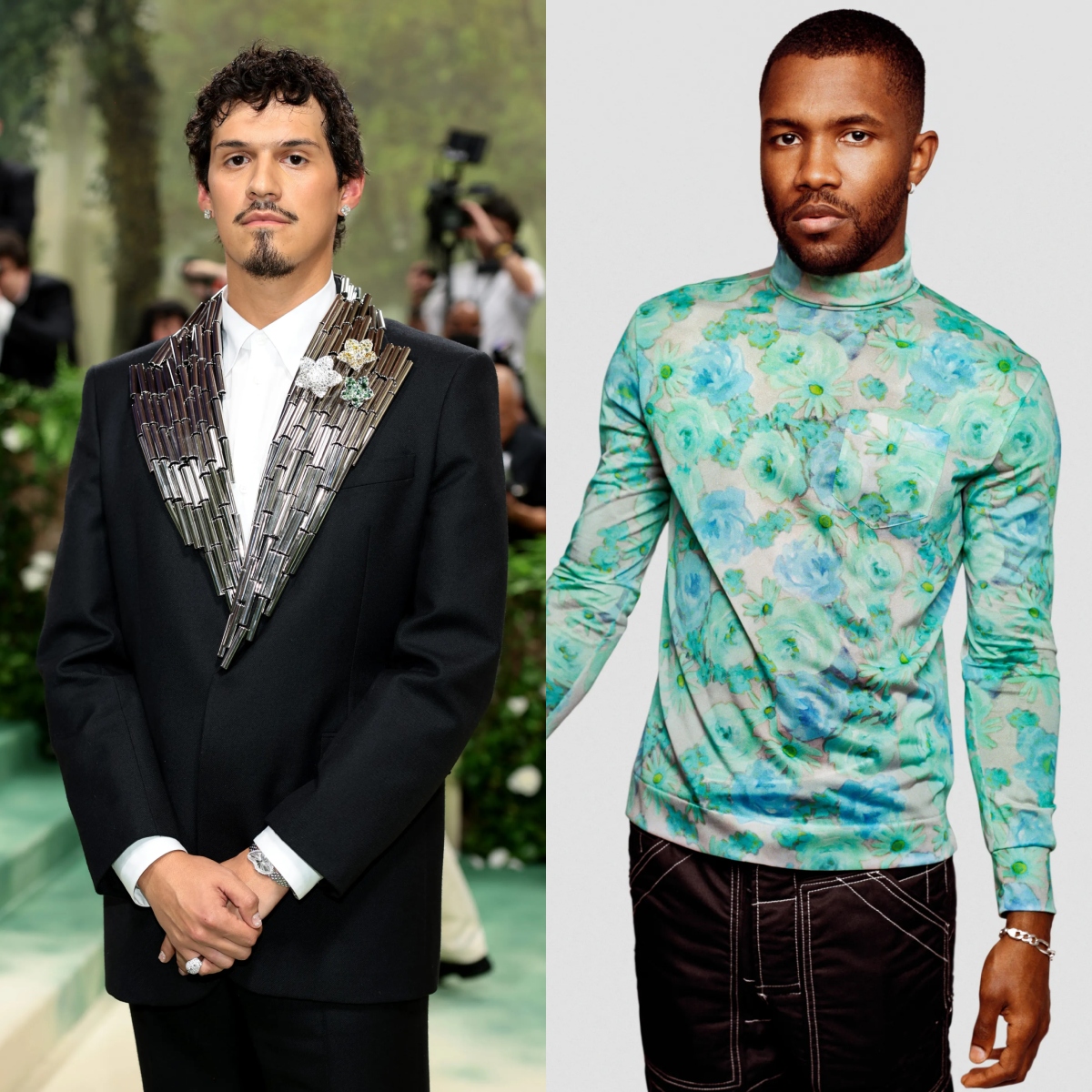 A collage image of Omar Apollo and Frank Ocean